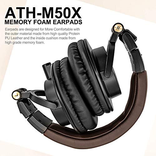 Replacement Ear Pads Compatible with ATH M50X M40X | Also Fits MDR 7506 / MDR V6 / MDR CD900ST / Stealth 600 & More | Ear Pads with Enhanced Memory Foam (Black)