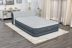 sleeplux queen air mattress with headboard | supersoft snugable top, extra durable tough guard | raised airbed with built in pump + usb charger (90"x60"x29") grey