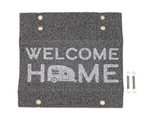 camco 53196 life is better at the campsite rv wrap around step rug, fits 18-inch wide steps - for manual and electric rv steps - features a gray mat with a white welcome home retro rv print