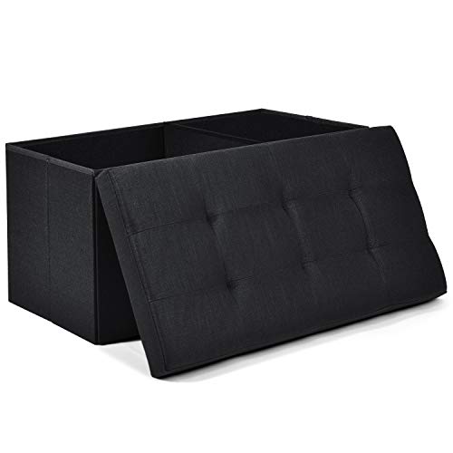 WoneNice Linen Folding Storage Ottoman Bench, Storage Chest Footrest Padded Seat, 30 x 15 x 15 Inches (Linen Black)