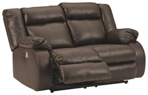 signature design by ashley denoron faux leather power reclining loveseat with adjustable positions and usb plug in, gray