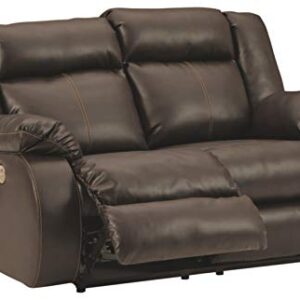 Signature Design by Ashley Denoron Faux Leather Power Reclining Loveseat with Adjustable Positions and USB Plug In, Gray