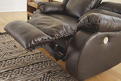 Signature Design by Ashley Denoron Faux Leather Power Reclining Loveseat with Adjustable Positions and USB Plug In, Gray