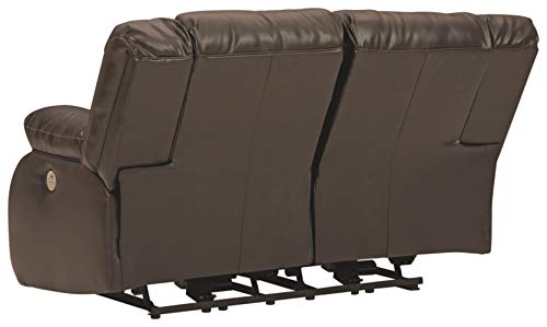 Signature Design by Ashley Denoron Faux Leather Power Reclining Loveseat with Adjustable Positions and USB Plug In, Gray