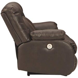 Signature Design by Ashley Denoron Faux Leather Power Reclining Loveseat with Adjustable Positions and USB Plug In, Gray