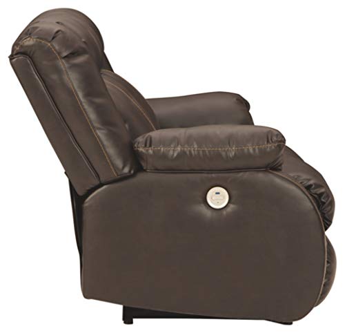 Signature Design by Ashley Denoron Faux Leather Power Reclining Loveseat with Adjustable Positions and USB Plug In, Gray