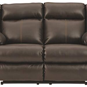 Signature Design by Ashley Denoron Faux Leather Power Reclining Loveseat with Adjustable Positions and USB Plug In, Gray