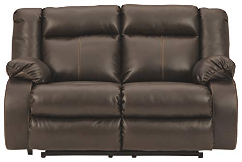 Signature Design by Ashley Denoron Faux Leather Power Reclining Loveseat with Adjustable Positions and USB Plug In, Gray