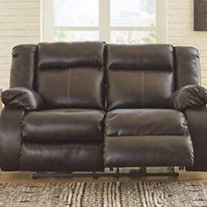 Signature Design by Ashley Denoron Faux Leather Power Reclining Loveseat with Adjustable Positions and USB Plug In, Gray