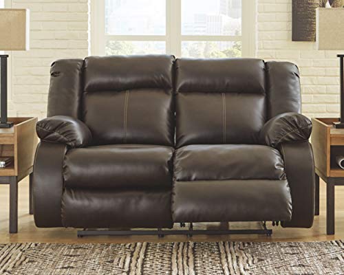 Signature Design by Ashley Denoron Faux Leather Power Reclining Loveseat with Adjustable Positions and USB Plug In, Gray