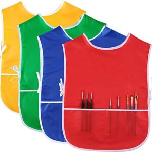 4 pieces art smock for kids artist smock waterproof painting apron painting smocks for children, 4 colors (red, green, gold, royal blue)