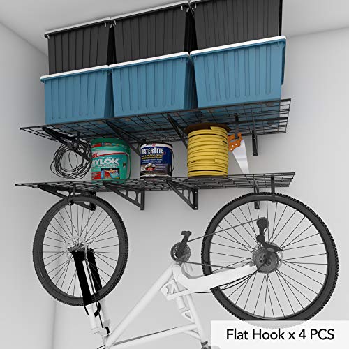 FLEXIMOUNTS 2-Pack 2x6ft Garage Shelving with Hooks 24-inch-by-72-inch Wall Shelf Garage Storage Racks Floating Shelves, Black