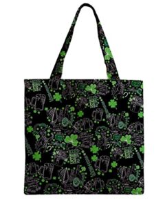 cowcow reusable mini grocery tote bag shamrock black & green st patrick beer zipper grocery tote bag