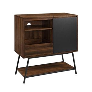 walker edison modern rectangle sideboard with record player storage-entryway serving storage cabinet doors-dining room console, 30 inch, black and dark walnut