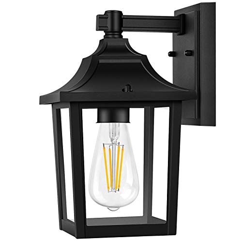 Outdoor Wall Lights, Black Outdoor Light Fixtures Wall Mount Porch Lights, Exterior Light Fixtures Outdoor Sconce with Matte Finish, E26 Base, Anti Rust Modern Wall Lantern for Entryway, Garage, Patio