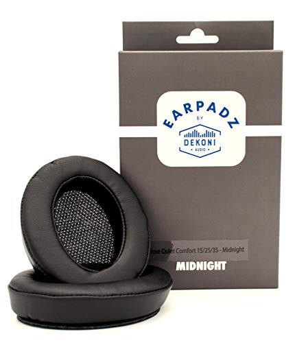 Earpadz Replacement for Bose QuietComfort QC35, QC25, QC15 Ear Pads, Protein Leather Headphone Cushions (Midnight, Black, 1 Pair)