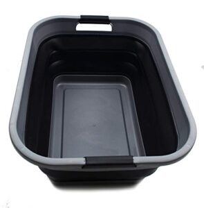 sammart 41l (10.8 gallon) collapsible plastic laundry basket - foldable pop up storage container/organizer - portable washing tub - space saving hamper/basket, (rectangular, grey/black)