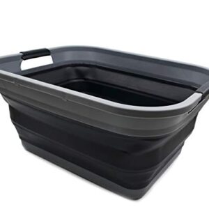 SAMMART 41L (10.8 gallon) Collapsible Plastic Laundry Basket - Foldable Pop Up Storage Container/Organizer - Portable Washing Tub - Space Saving Hamper/Basket, (Rectangular, Grey/Black)