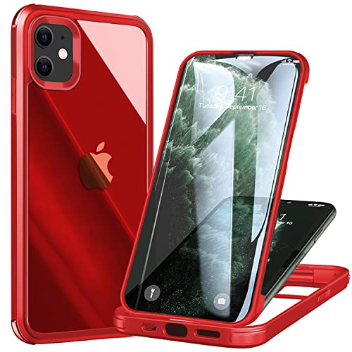 UBUNU iPhone 11 Case with Screen Protector [Built-in 9H Hard Tempered Glass], for Magsafe Clear Dual Layer 360 Full Body Protection for Men Women iPhone 11 Protective Phone Case Cover 6.1 inch, Red