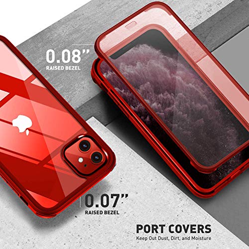 UBUNU iPhone 11 Case with Screen Protector [Built-in 9H Hard Tempered Glass], for Magsafe Clear Dual Layer 360 Full Body Protection for Men Women iPhone 11 Protective Phone Case Cover 6.1 inch, Red