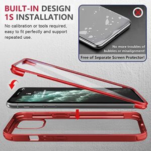 UBUNU iPhone 11 Case with Screen Protector [Built-in 9H Hard Tempered Glass], for Magsafe Clear Dual Layer 360 Full Body Protection for Men Women iPhone 11 Protective Phone Case Cover 6.1 inch, Red