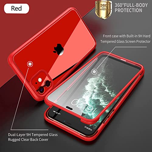 UBUNU iPhone 11 Case with Screen Protector [Built-in 9H Hard Tempered Glass], for Magsafe Clear Dual Layer 360 Full Body Protection for Men Women iPhone 11 Protective Phone Case Cover 6.1 inch, Red