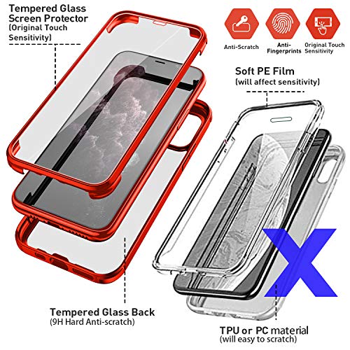 UBUNU iPhone 11 Case with Screen Protector [Built-in 9H Hard Tempered Glass], for Magsafe Clear Dual Layer 360 Full Body Protection for Men Women iPhone 11 Protective Phone Case Cover 6.1 inch, Red