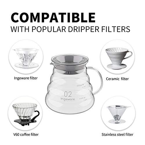 Ingeware Glass Coffee Carafe, 600ml Pour Over Glass Coffee Server Coffee Pot Maker Clear Pour Over Carafe 20oz Capacity