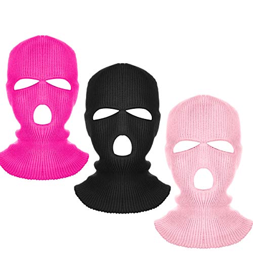 3 Colors New 3 Hole Full Face Cover Helmet Warm Soft Motorcycle Helmet Winter Knit Hat Ski Neck Gaiter Army Tactical Neck Gaiter Full Face Cap,Set2