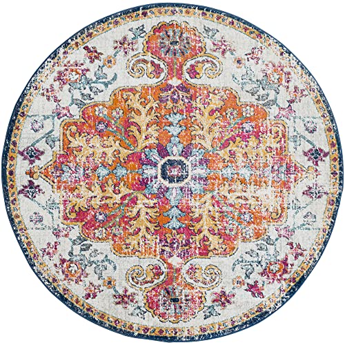 Artistic Weavers Odelia Vintage Bohemian Area Rug,10' Round,Orange/Navy