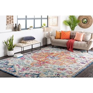 Artistic Weavers Odelia Vintage Bohemian Area Rug,10' Round,Orange/Navy