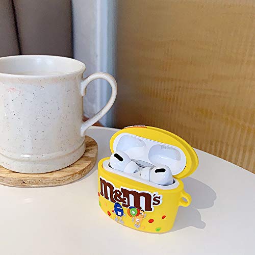 Compatible with Airpods Pro Case Cover, Cute 3D Funny Cartoon Food MM Chocolate Soft Silicone Protective Airpods 3 Cover,Stylish Chic Food Character Skin Keychain,for Girls Boys Teens Kids (Yellow)