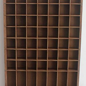 DisplayGifts Open Front Shot Glasses Display Case 56 Compartments Wall Mount Pint Glass Shadow Box Bar Collection or Small Items Display Shelving, No Cover on The Front, Rustic Brown Wood Frame