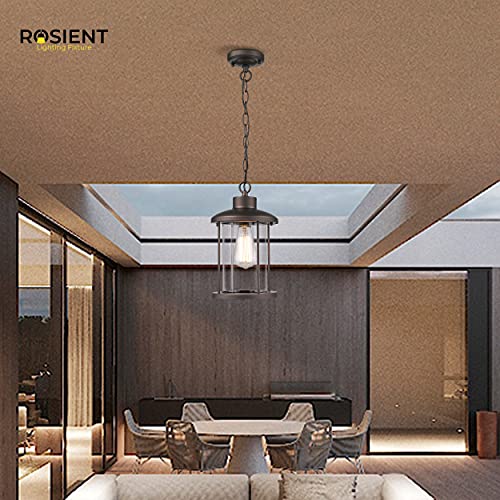 Rosient Outdoor Pendant Light, 1-Light Exterior Hanging Lantern Light Fixtures, Hanging Sconces Porch Lights with Oil Rubbed Bronze Finish