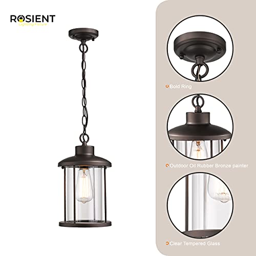 Rosient Outdoor Pendant Light, 1-Light Exterior Hanging Lantern Light Fixtures, Hanging Sconces Porch Lights with Oil Rubbed Bronze Finish