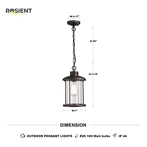 Rosient Outdoor Pendant Light, 1-Light Exterior Hanging Lantern Light Fixtures, Hanging Sconces Porch Lights with Oil Rubbed Bronze Finish