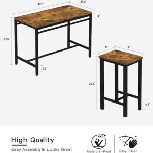 MIERES Dining Table Set for 4-5pcs Kitchen Room Dinette Furniture, Compact Space | Sturdy Metal Frame | Easy Assembly, Height 32.7'', Ideal for DiningRoom | Breakfast Nook, Rustic Brown, 5pcs