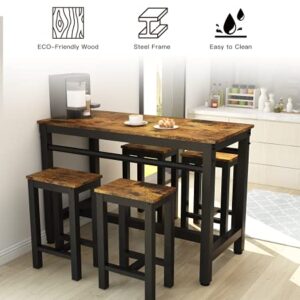 MIERES Dining Table Set for 4-5pcs Kitchen Room Dinette Furniture, Compact Space | Sturdy Metal Frame | Easy Assembly, Height 32.7'', Ideal for DiningRoom | Breakfast Nook, Rustic Brown, 5pcs