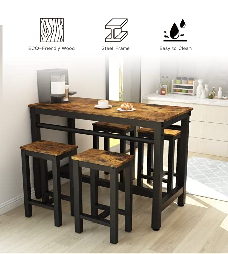 MIERES Dining Table Set for 4-5pcs Kitchen Room Dinette Furniture, Compact Space | Sturdy Metal Frame | Easy Assembly, Height 32.7'', Ideal for DiningRoom | Breakfast Nook, Rustic Brown, 5pcs