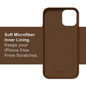 SURPHY Faux Leather Case for iPhone 12 case and iPhone 12 Pro case 6.1 inches 2020, Faux Leather Case Cover (with Microfiber Lining) Designed for iPhone 12 & 12 Pro (Brown)