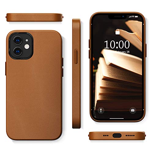 SURPHY Faux Leather Case for iPhone 12 case and iPhone 12 Pro case 6.1 inches 2020, Faux Leather Case Cover (with Microfiber Lining) Designed for iPhone 12 & 12 Pro (Brown)