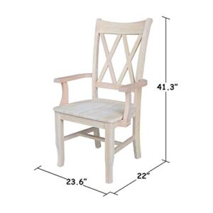 IC International Concepts Double X-Back Arms Dining Chairs, Height, Unfinished