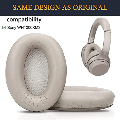 SOULWIT Professional Earpads Cushions Replacement for Sony WH-1000XM3 (WH1000XM3) Over-Ear Headphones, Ear Pads with Softer Protein Leather, Noise Isolation Memory Foam, Added Thickness (Gold)