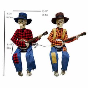 Animated Motion/Sound Activated Musical Multi-Lingual Banjo Skeletons Duo Halloween Fall Indoor Decor