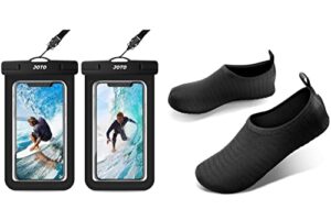 joto (2 pack universal waterproof pouch for iphone 11 pro max, galaxy s20 note 10+ up to 6.9" bundle with water shoes quick-dry aqua water socks