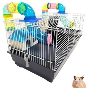 large 2-floor hamster small animal habitat cage home with crossover tubes tunnels hide house running wheel for rodent gerbil mouse mice