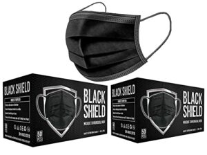 black shield - 100 + 2 black face masks - 3 layers - ultra comfy - gentle elastic earloop - disposable