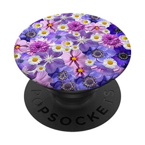 floral pattern in purple pink white flowers popsockets popgrip: swappable grip for phones & tablets