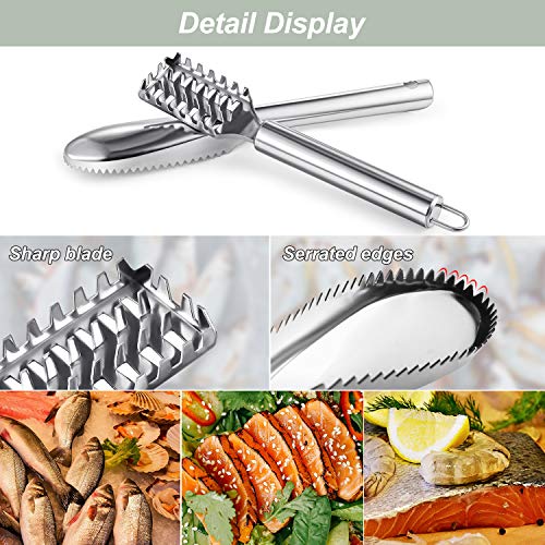 7 Pieces Fish Scaler Brush Remover with Stainless Steel Sawtooth Remover Removing Peeler Cleaning Tool Fish Shape Tweezers for Fish Scales Removing Peeling