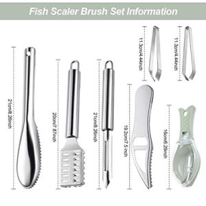 7 Pieces Fish Scaler Brush Remover with Stainless Steel Sawtooth Remover Removing Peeler Cleaning Tool Fish Shape Tweezers for Fish Scales Removing Peeling